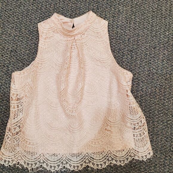Haute monde blouse size small light pink lace tank sleeveless romantic rosette - Picture 6 of 10